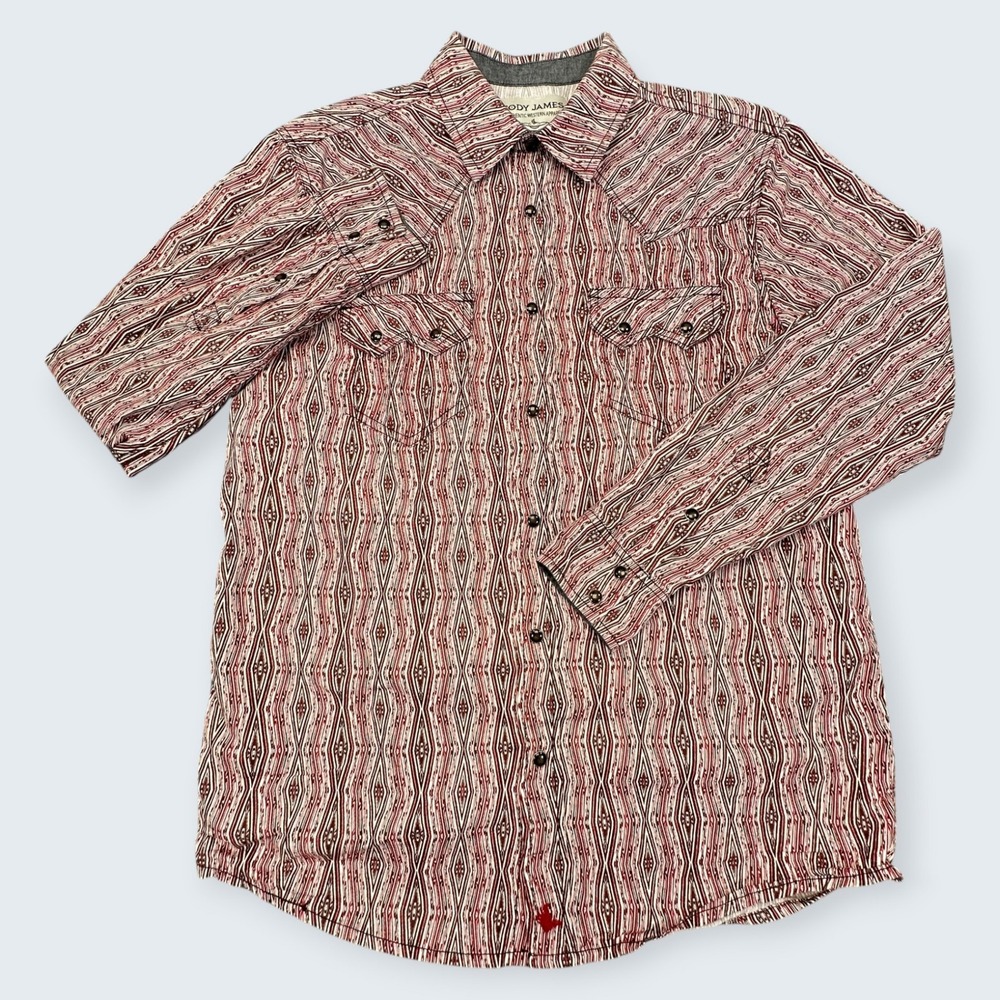 Cody James Western Shirt‎ Mens Small Red Geometric Pearl Snap Sawtooth Pockets